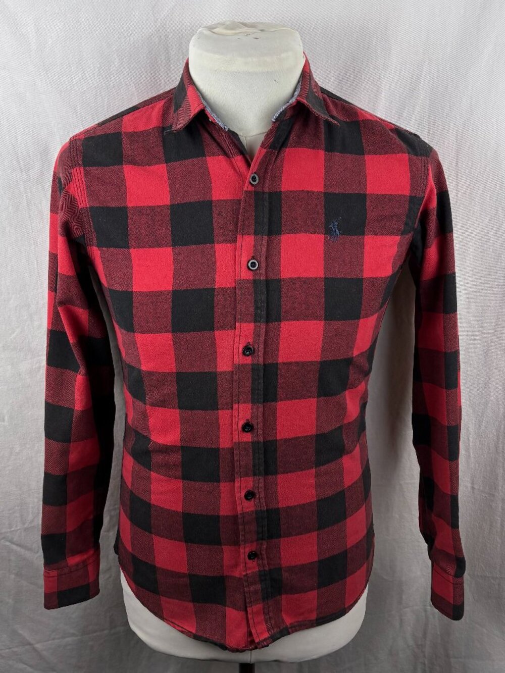 Polo Ralph Lauren Buffalo Plaid Flannel Shirt Red Black Slim Fit Medium Cotton